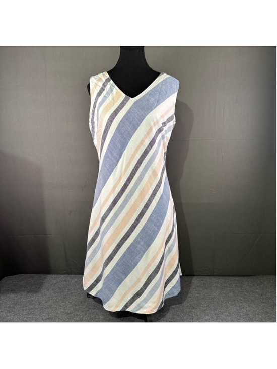 CHARLIE B Dresses & Skirts - Charlie B Dress Women M Linen Blend Striped Light A-Line Coastal ResortWear Blue